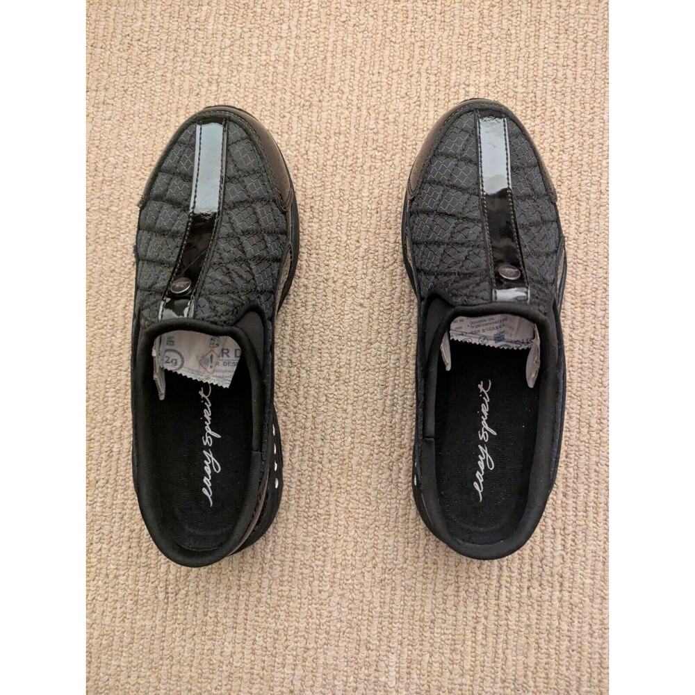 Easy Spirit Traveltime12 Mule, Black/Silver Patent Size 7.5 Wide US (NEW IN BOX)